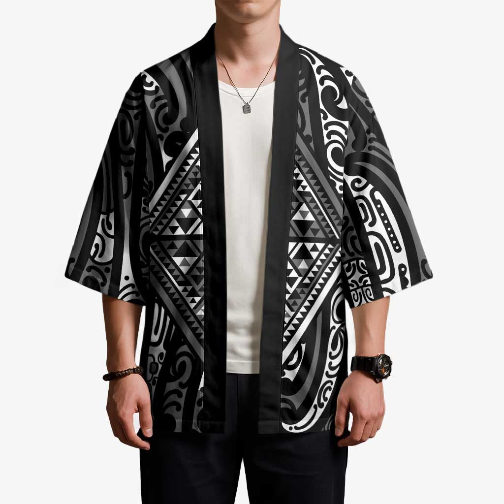 New Zealand Maori Taniko Kimono Black Kowhaiwhai Puhoro - Aussie Hoodie