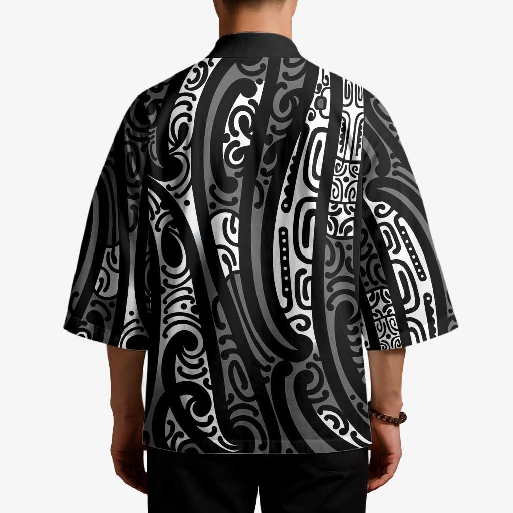 New Zealand Maori Taniko Kimono Black Kowhaiwhai Puhoro - Aussie Hoodie