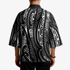 New Zealand Maori Taniko Kimono Black Kowhaiwhai Puhoro - Aussie Hoodie