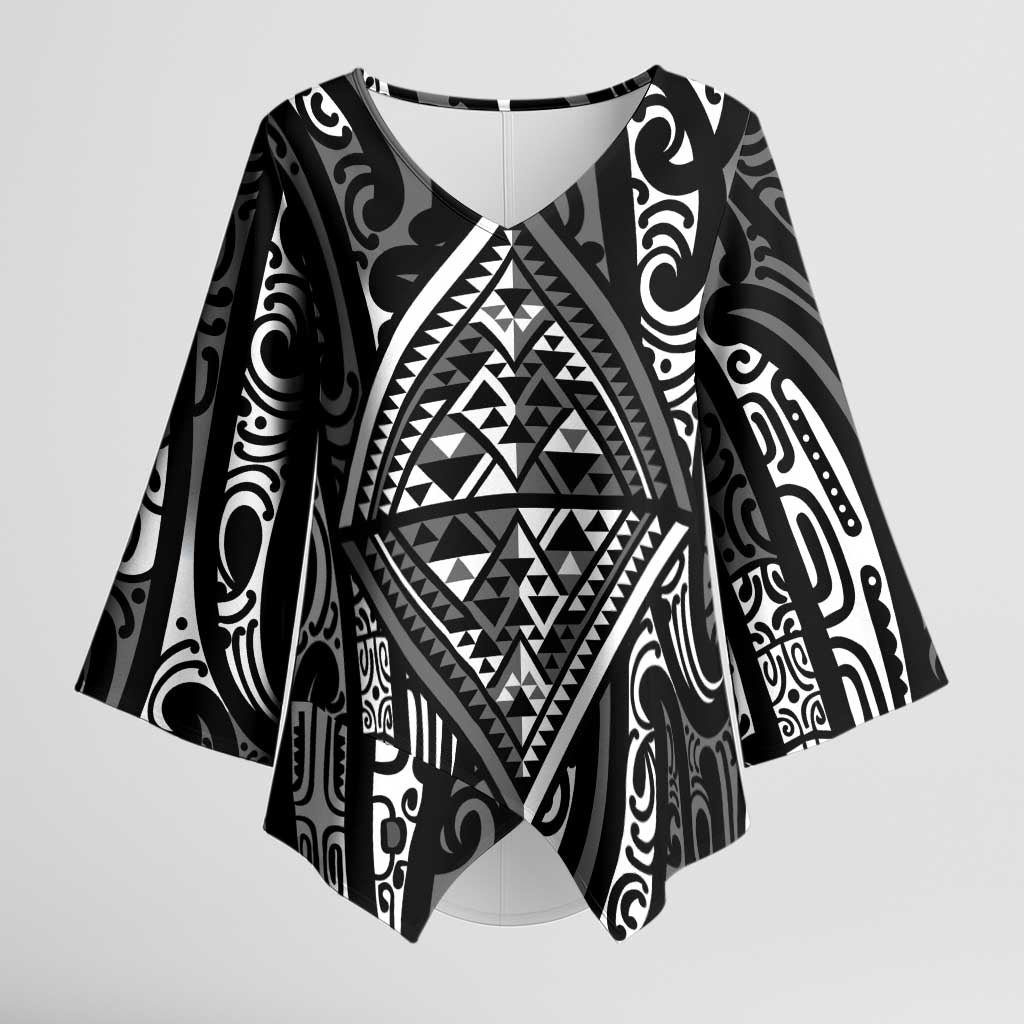 New Zealand Maori Taniko Kimono Sleeve Blouse Black Kowhaiwhai Puhoro - Aussie Hoodie