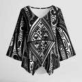 New Zealand Maori Taniko Kimono Sleeve Blouse Black Kowhaiwhai Puhoro - Aussie Hoodie