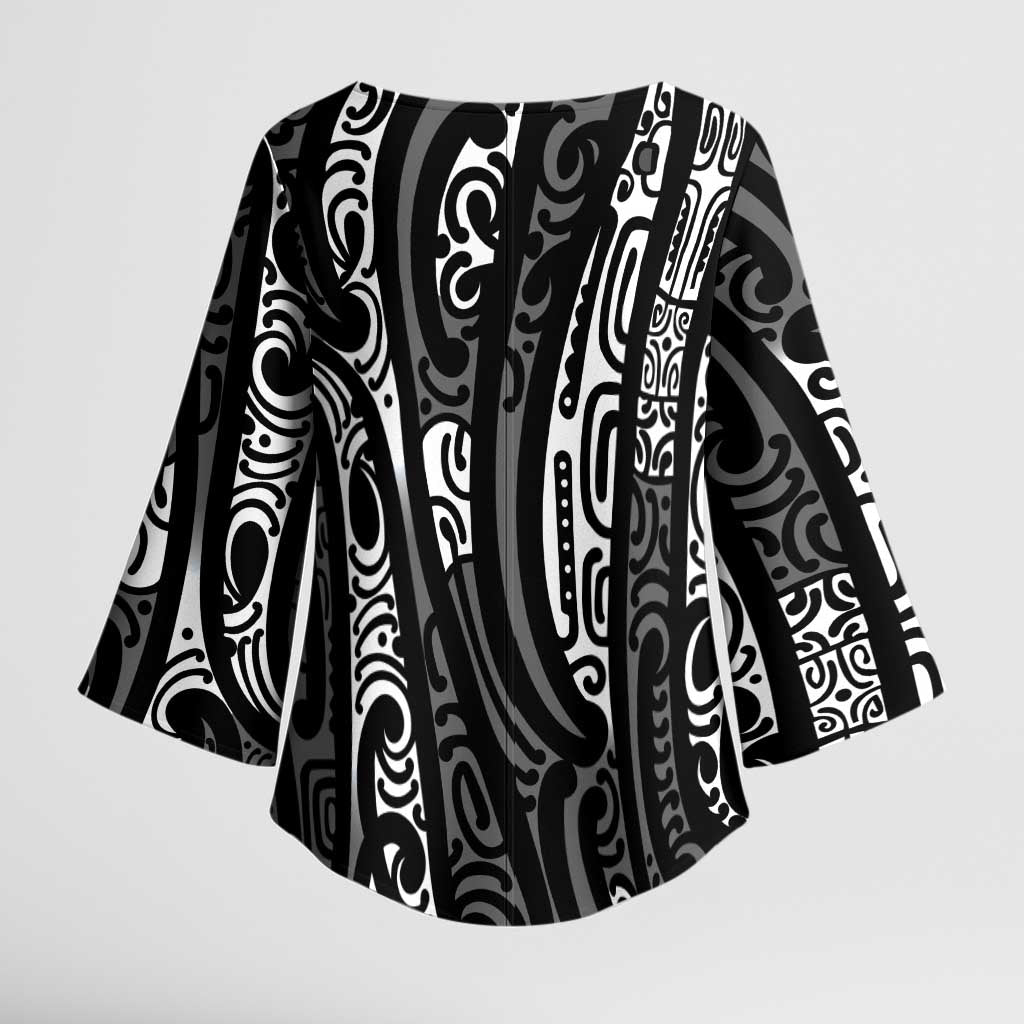 New Zealand Maori Taniko Kimono Sleeve Blouse Black Kowhaiwhai Puhoro - Aussie Hoodie