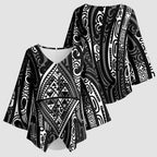 New Zealand Maori Taniko Kimono Sleeve Blouse Black Kowhaiwhai Puhoro - Aussie Hoodie