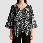 New Zealand Maori Taniko Kimono Sleeve Blouse Black Kowhaiwhai Puhoro - Aussie Hoodie