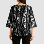 New Zealand Maori Taniko Kimono Sleeve Blouse Black Kowhaiwhai Puhoro - Aussie Hoodie