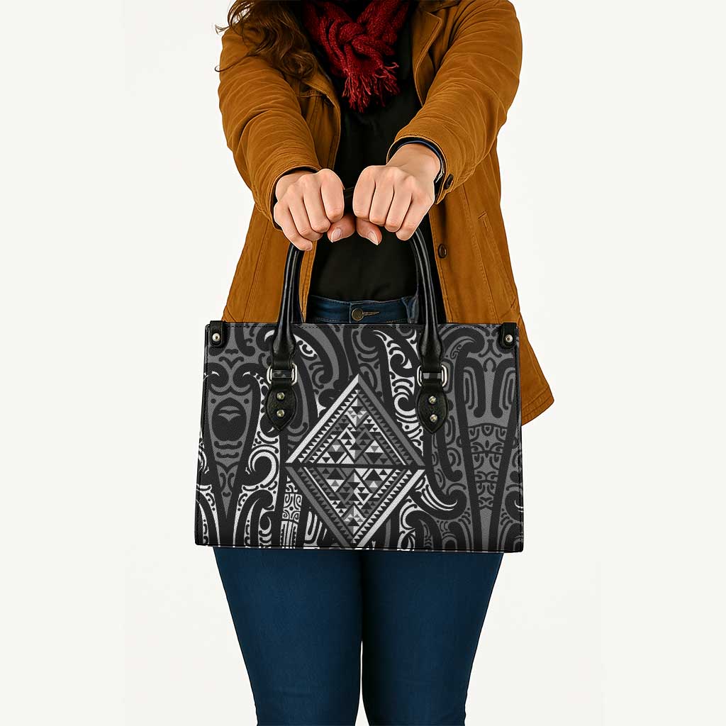 New Zealand Maori Taniko Leather Bag Black Kowhaiwhai Puhoro - Aussie Hoodie