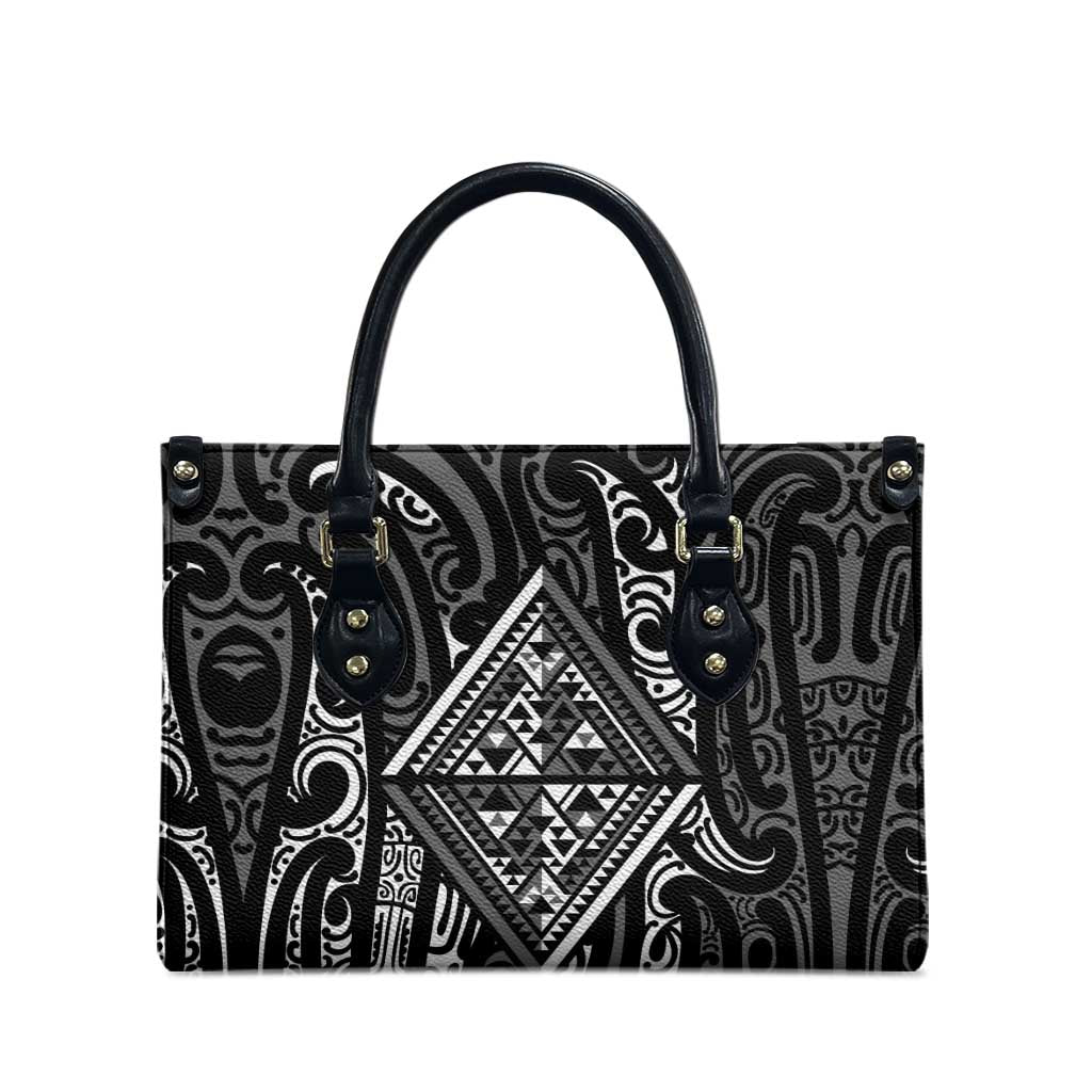New Zealand Maori Taniko Leather Bag Black Kowhaiwhai Puhoro - Aussie Hoodie