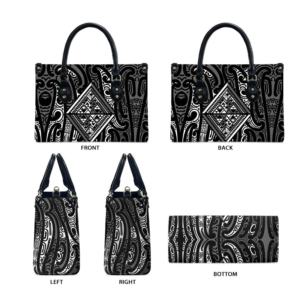 New Zealand Maori Taniko Leather Bag Black Kowhaiwhai Puhoro - Aussie Hoodie