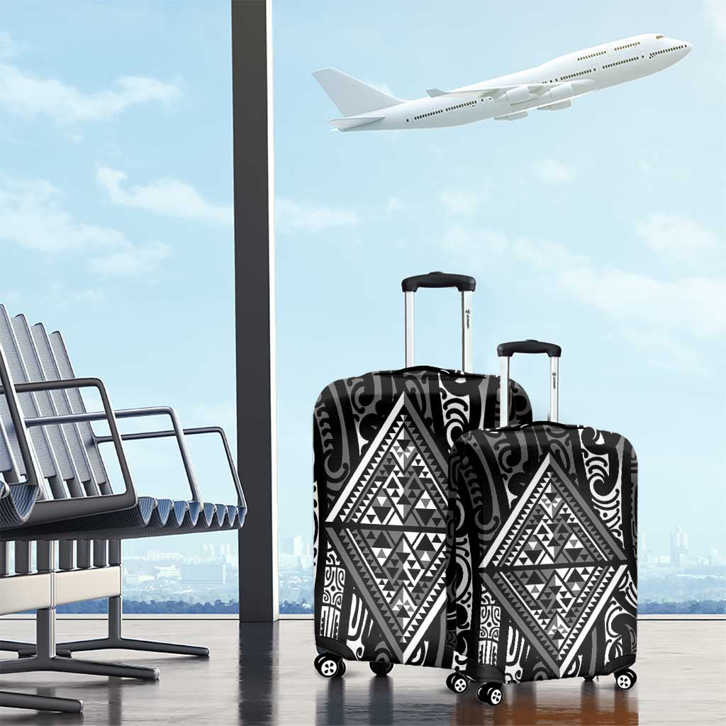 New Zealand Maori Taniko Luggage Cover Black Kowhaiwhai Puhoro