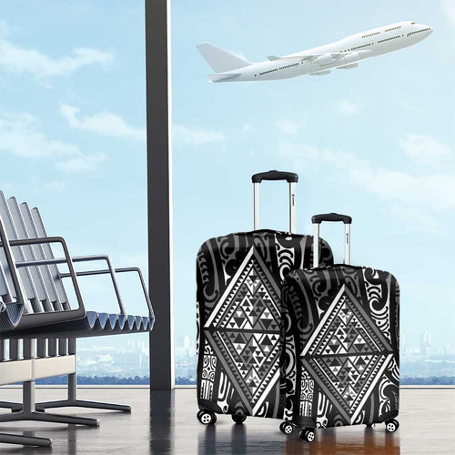New Zealand Maori Taniko Luggage Cover Black Kowhaiwhai Puhoro