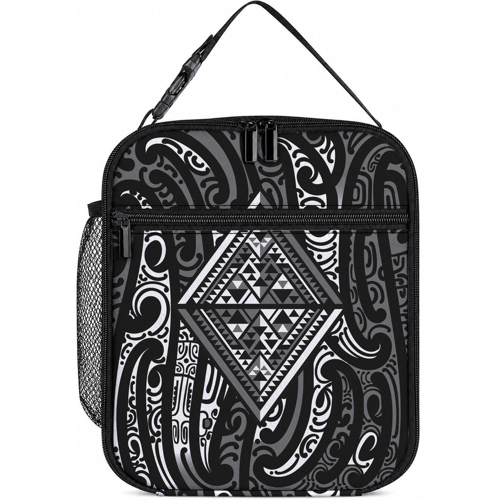 New Zealand Maori Taniko Lunch Bag Black Kowhaiwhai Puhoro