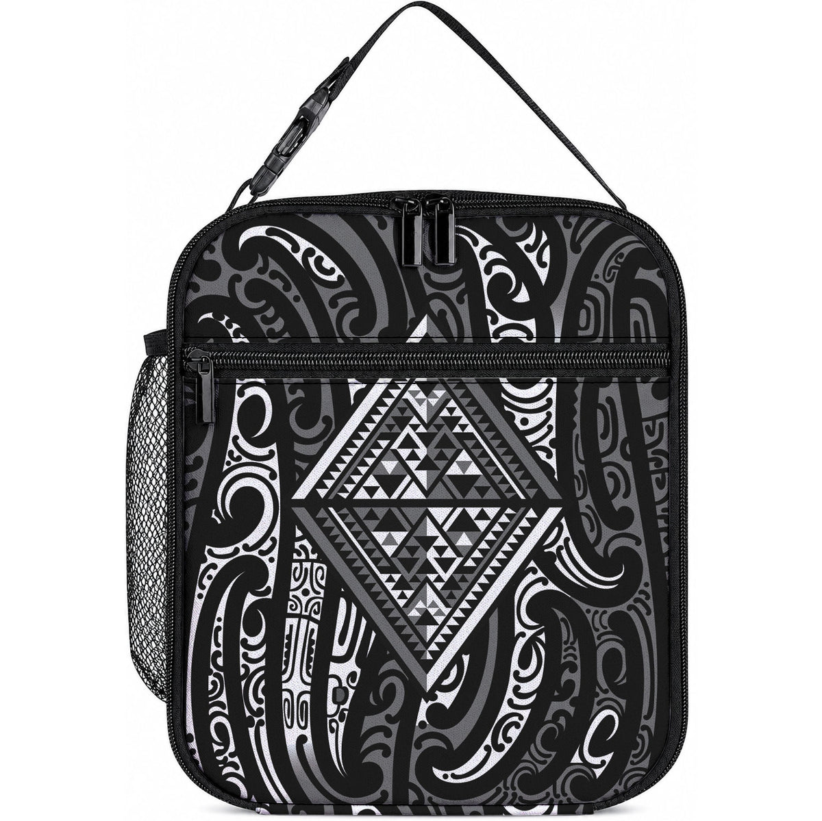 New Zealand Maori Taniko Lunch Bag Black Kowhaiwhai Puhoro