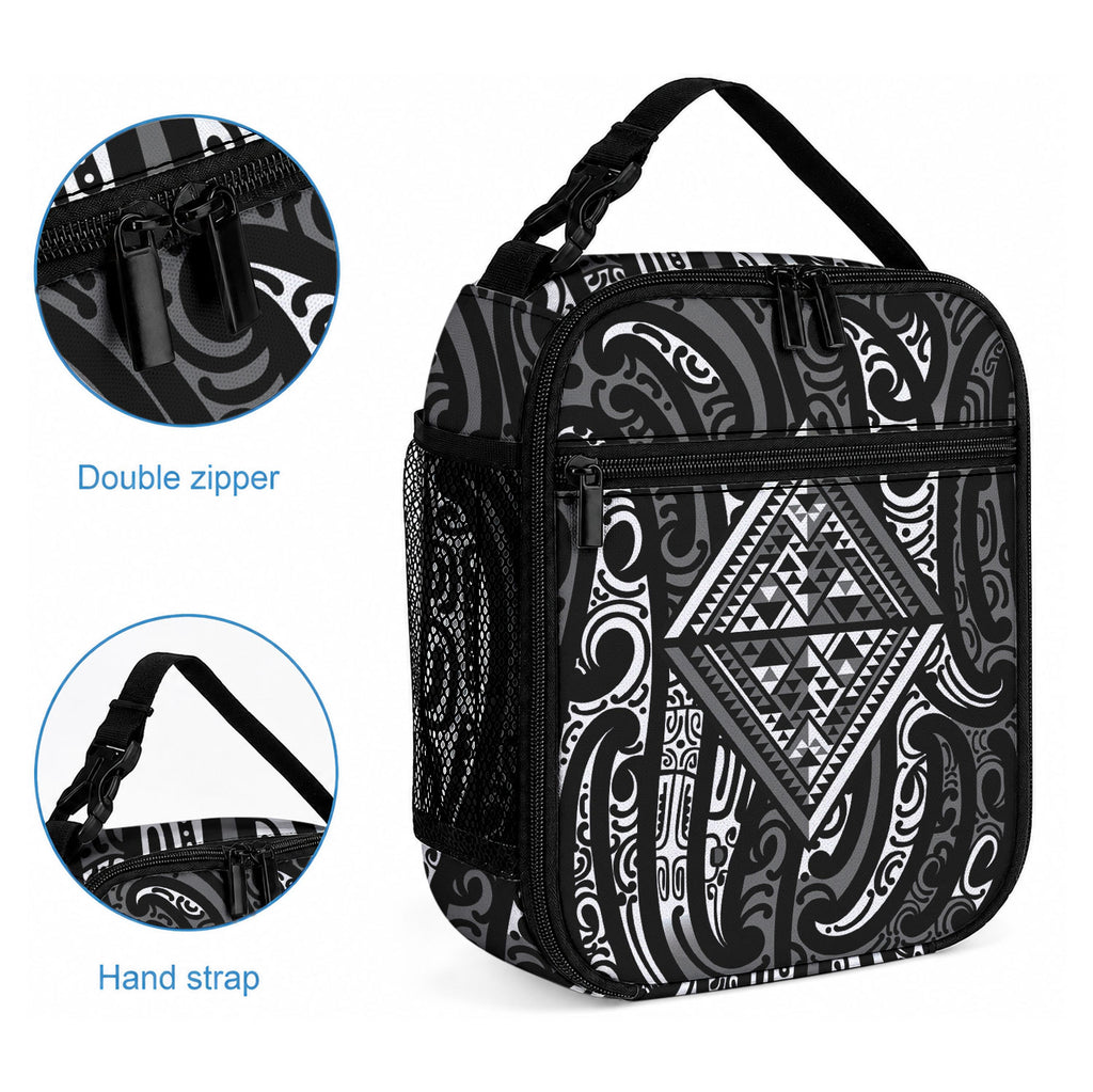 New Zealand Maori Taniko Lunch Bag Black Kowhaiwhai Puhoro