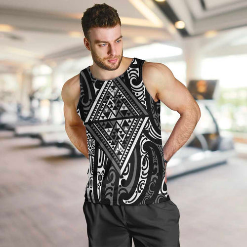 New Zealand Maori Taniko Men Tank Top Black Kowhaiwhai Puhoro