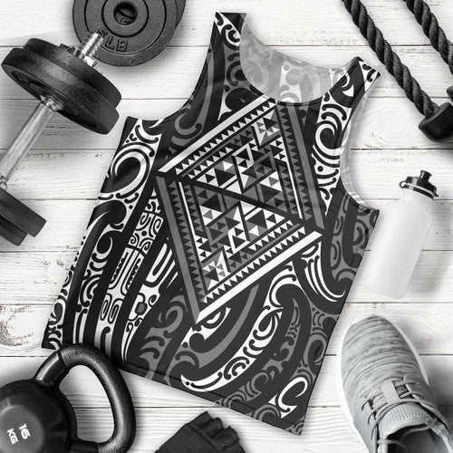 New Zealand Maori Taniko Men Tank Top Black Kowhaiwhai Puhoro