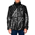 New Zealand Maori Taniko Padded Jacket Black Kowhaiwhai Puhoro - Aussie Hoodie