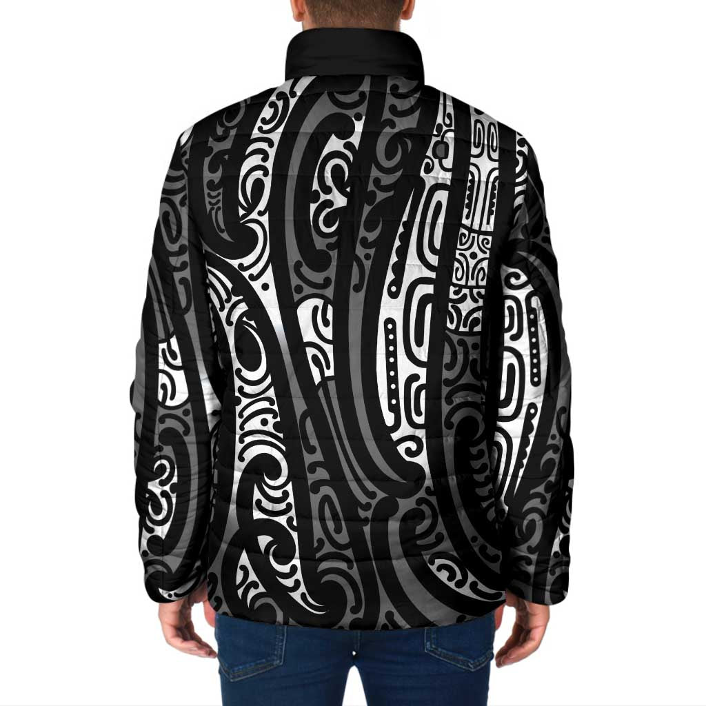 New Zealand Maori Taniko Padded Jacket Black Kowhaiwhai Puhoro - Aussie Hoodie