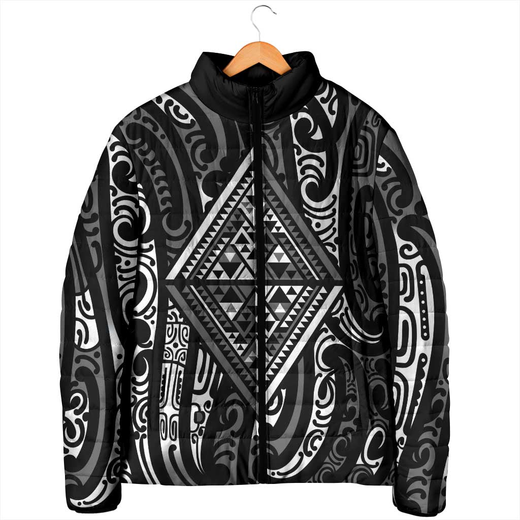 New Zealand Maori Taniko Padded Jacket Black Kowhaiwhai Puhoro - Aussie Hoodie