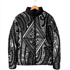 New Zealand Maori Taniko Padded Jacket Black Kowhaiwhai Puhoro - Aussie Hoodie