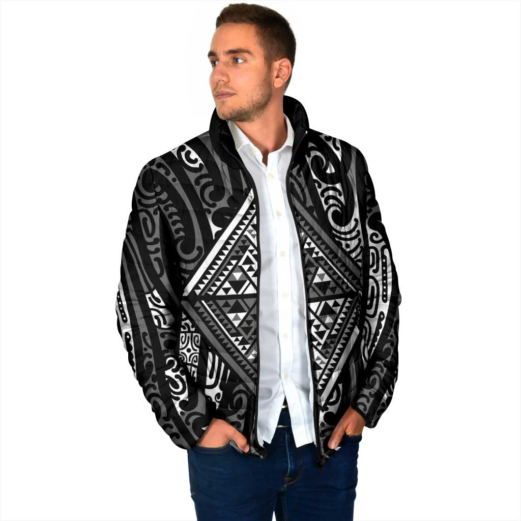 New Zealand Maori Taniko Padded Jacket Black Kowhaiwhai Puhoro - Aussie Hoodie