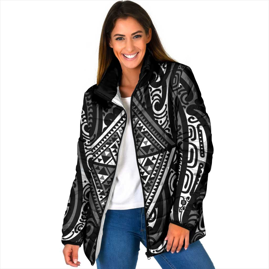 New Zealand Maori Taniko Padded Jacket Black Kowhaiwhai Puhoro - Aussie Hoodie
