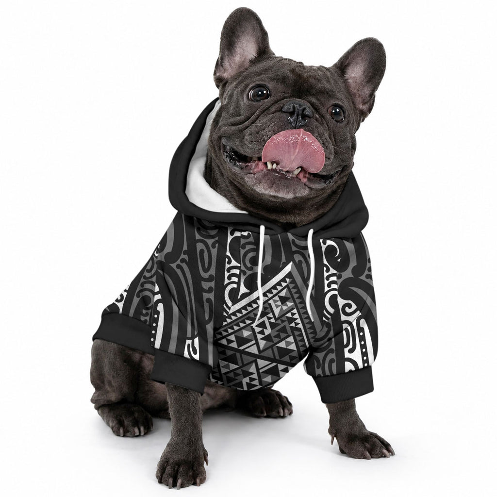New Zealand Maori Taniko Pet Hoodie Black Kowhaiwhai Puhoro