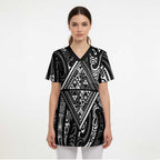 New Zealand Maori Taniko Scrub Top Black Kowhaiwhai Puhoro - Aussie Hoodie