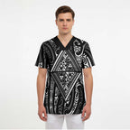 New Zealand Maori Taniko Scrub Top Black Kowhaiwhai Puhoro - Aussie Hoodie
