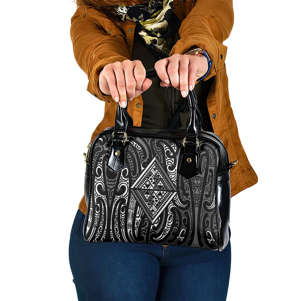 New Zealand Maori Taniko Shoulder Handbag Black Kowhaiwhai Puhoro
