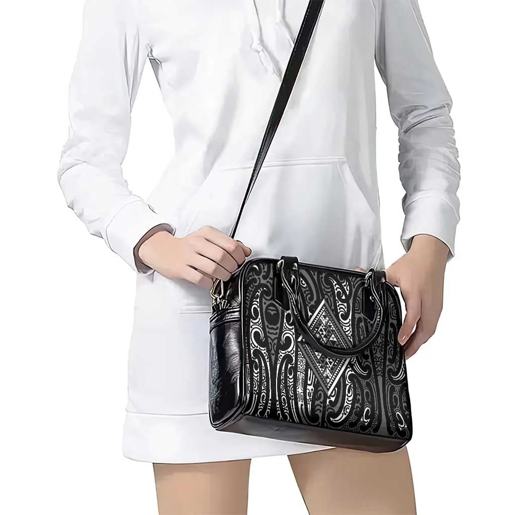New Zealand Maori Taniko Shoulder Handbag Black Kowhaiwhai Puhoro