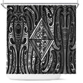 New Zealand Maori Taniko Shower Curtain Black Kowhaiwhai Puhoro