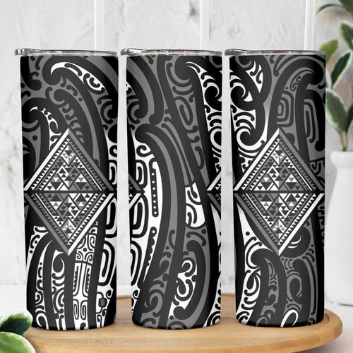New Zealand Maori Taniko Skinny Tumbler Black Kowhaiwhai Puhoro