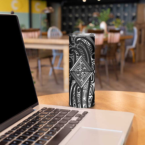 New Zealand Maori Taniko Skinny Tumbler Black Kowhaiwhai Puhoro