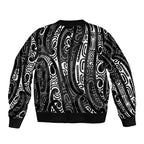 New Zealand Maori Taniko Sleeve Zip Bomber Jacket Black Kowhaiwhai Puhoro