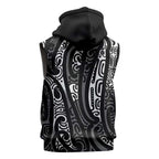 New Zealand Maori Taniko Sleeveless Hoodie Black Kowhaiwhai Puhoro - Aussie Hoodie