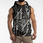 New Zealand Maori Taniko Sleeveless Hoodie Black Kowhaiwhai Puhoro - Aussie Hoodie