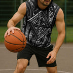 New Zealand Maori Taniko Sleeveless Hoodie Black Kowhaiwhai Puhoro - Aussie Hoodie
