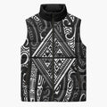 New Zealand Maori Taniko Sleeveless Puffer Jacket Black Kowhaiwhai Puhoro - Aussie Hoodie
