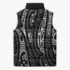 New Zealand Maori Taniko Sleeveless Puffer Jacket Black Kowhaiwhai Puhoro - Aussie Hoodie
