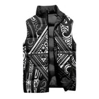 New Zealand Maori Taniko Sleeveless Puffer Jacket Black Kowhaiwhai Puhoro - Aussie Hoodie