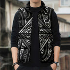 New Zealand Maori Taniko Sleeveless Puffer Jacket Black Kowhaiwhai Puhoro - Aussie Hoodie