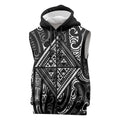 New Zealand Maori Taniko Sleeveless Zip Hoodie Black Kowhaiwhai Puhoro LT9