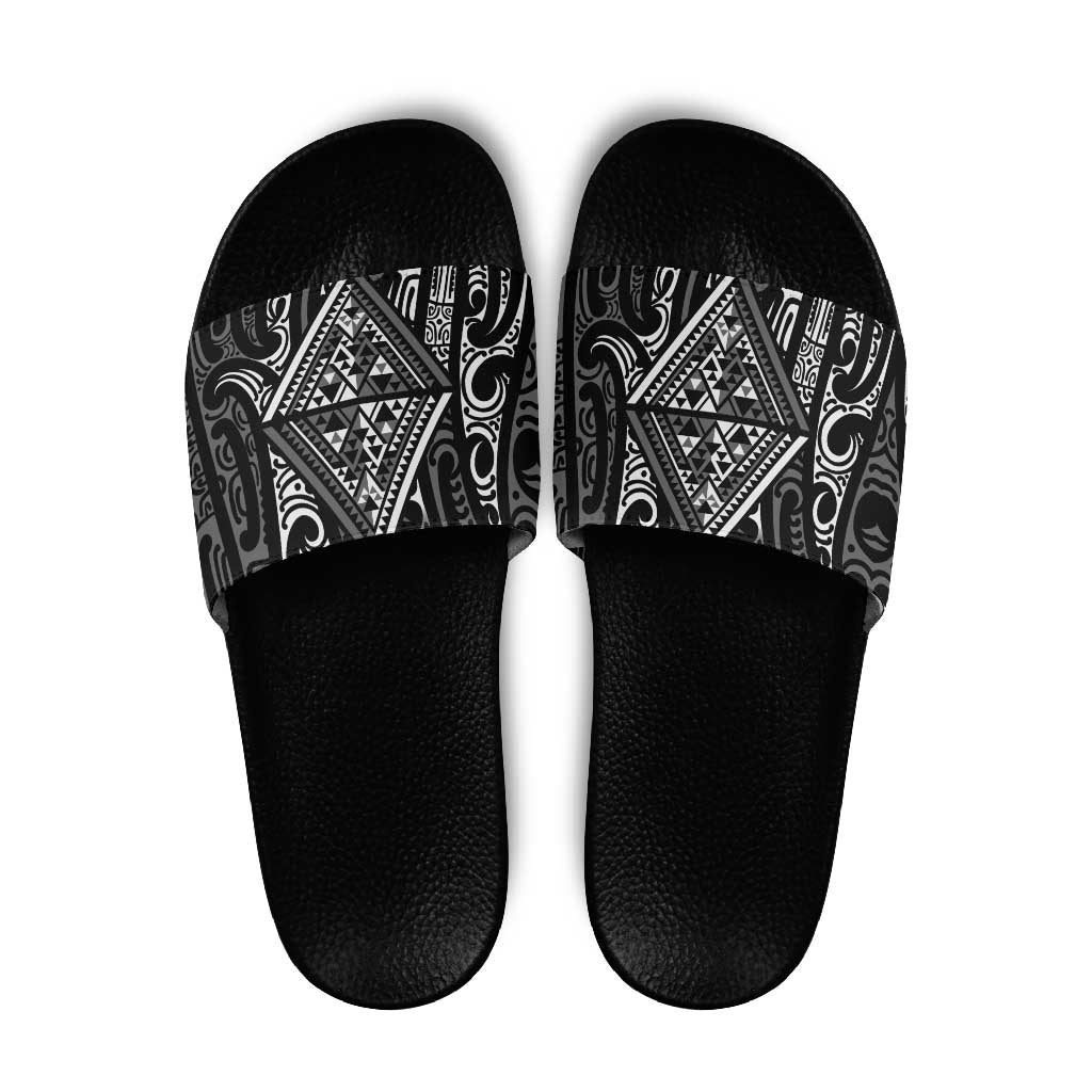 New Zealand Maori Taniko Slide Sandals Black Kowhaiwhai Puhoro - Aussie Hoodie