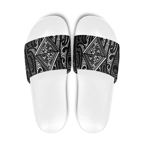 New Zealand Maori Taniko Slide Sandals Black Kowhaiwhai Puhoro - Aussie Hoodie