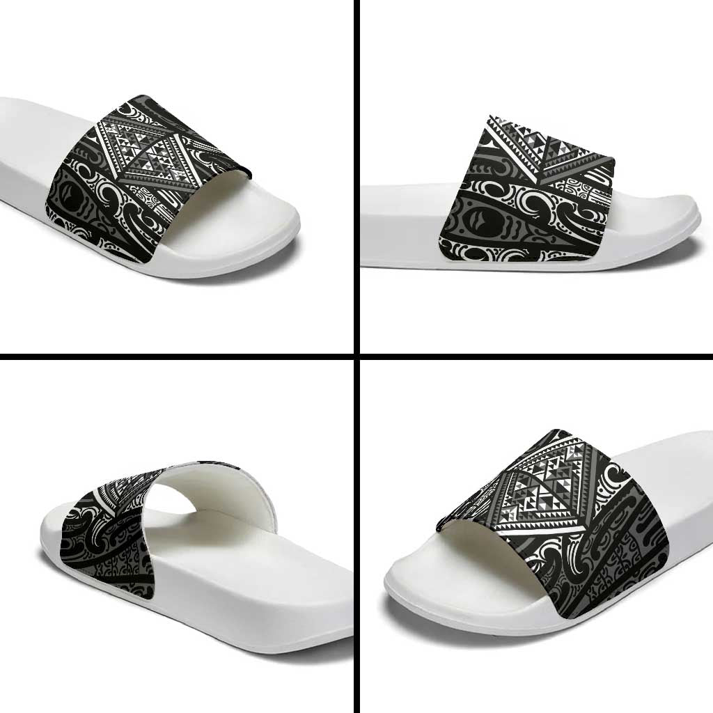 New Zealand Maori Taniko Slide Sandals Black Kowhaiwhai Puhoro - Aussie Hoodie