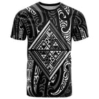 New Zealand Maori Taniko T Shirt Black Kowhaiwhai Puhoro