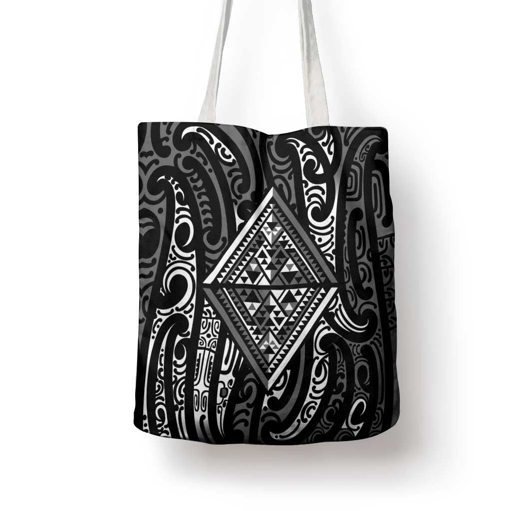 New Zealand Maori Taniko Tote Bag Black Kowhaiwhai Puhoro - Aussie Hoodie