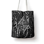 New Zealand Maori Taniko Tote Bag Black Kowhaiwhai Puhoro - Aussie Hoodie