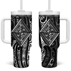 New Zealand Maori Taniko Tumbler With Handle Black Kowhaiwhai Puhoro