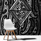 New Zealand Maori Taniko Window Curtain Black Kowhaiwhai Puhoro